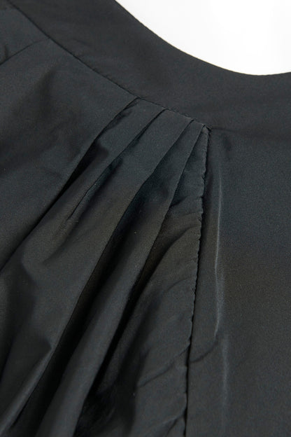 Black Pleated Sleeveless Top with Ruffle Hem
