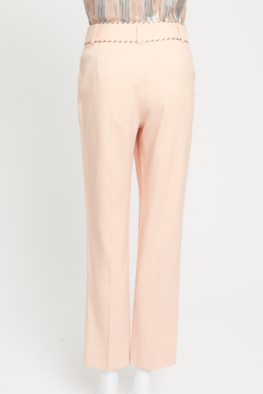 Pink High Rise Trousers with Striped Edging