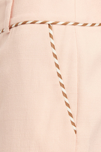 Pink High Rise Trousers with Striped Edging