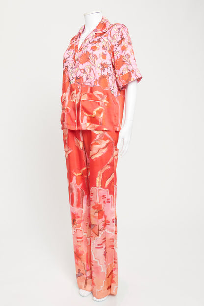 Pink and Orange Spring 2020 Printed Twill Two Piece Set