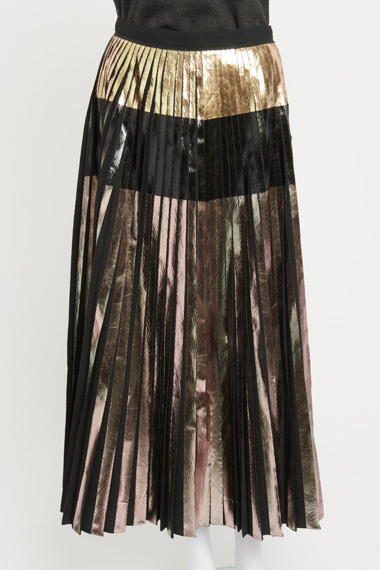 Metallic Multi Toned Lamé Accordion Pleat Preowned Skirt