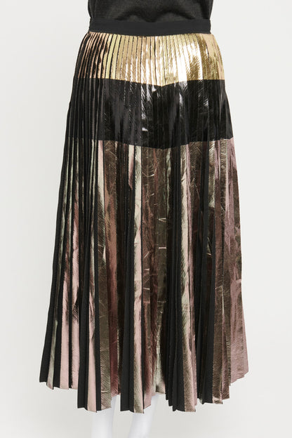 Metallic Multi Toned Lamé Accordion Pleat Preowned Skirt