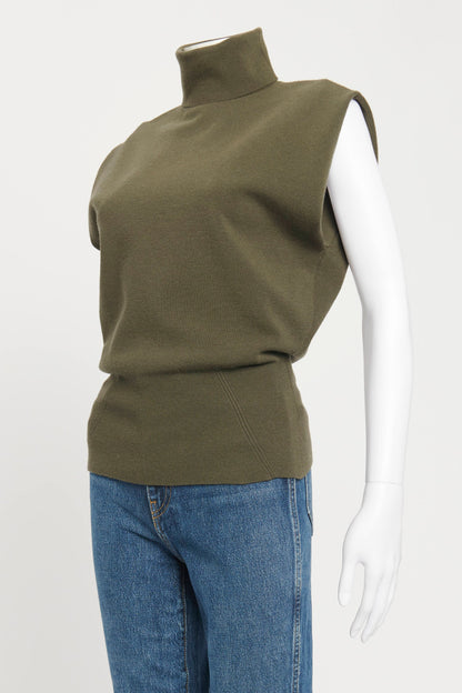 Olive Green Wool Sleeveless Sweater Vest