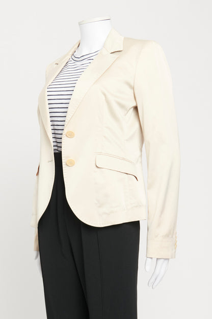 Cream Double Breasted Blazer with Curved Hem