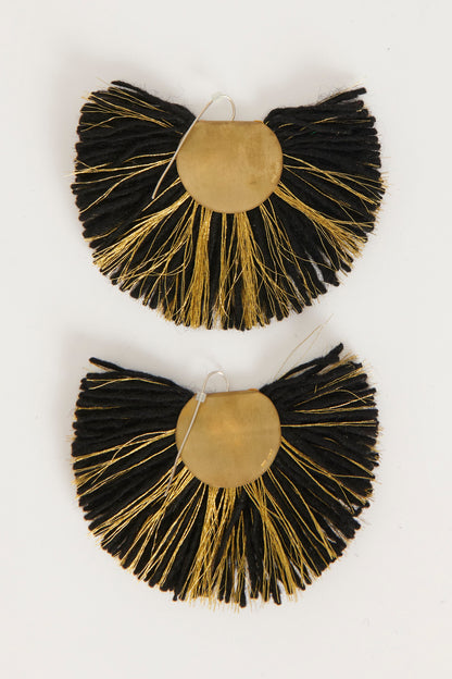 Gold Semi Circle Earrings With Black and Gold Thread
