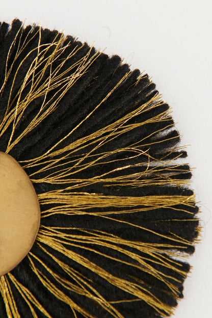Gold Semi Circle Earrings With Black and Gold Thread