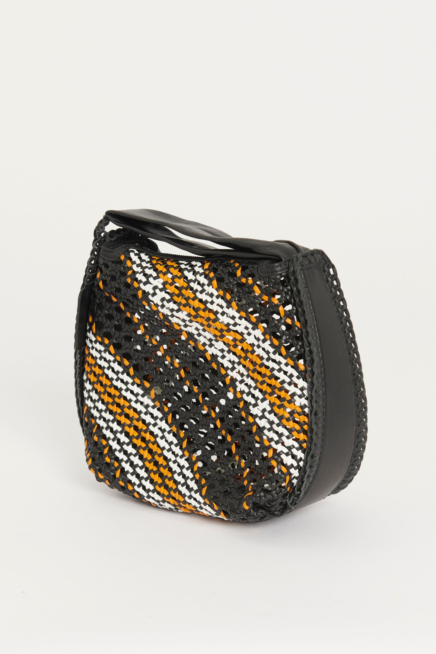 Black, Orange and White Woven Leather Preowned Bag with Wrist Strap