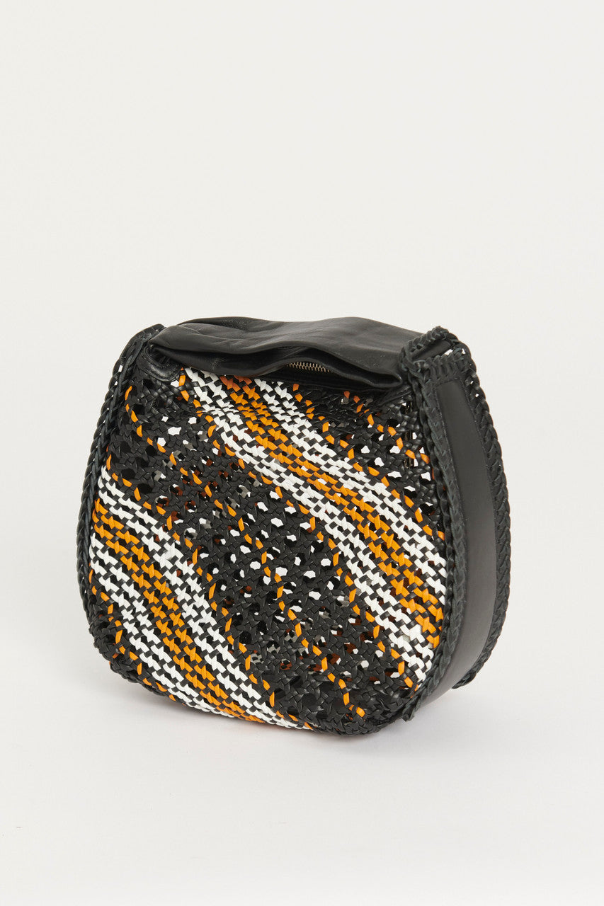 Black, Orange and White Woven Leather Preowned Bag with Wrist Strap