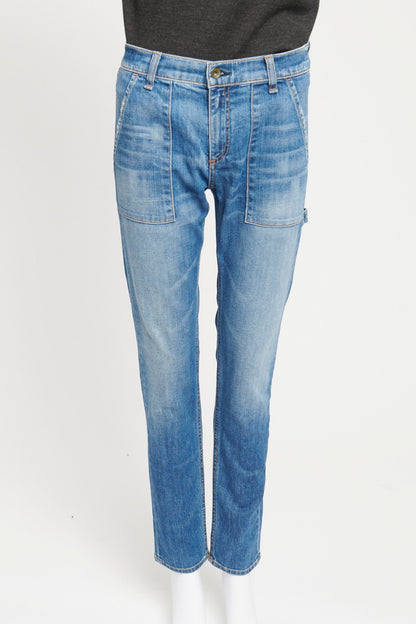 Blue Preowned Denim Jeans with Rectangle Pocket Detailing