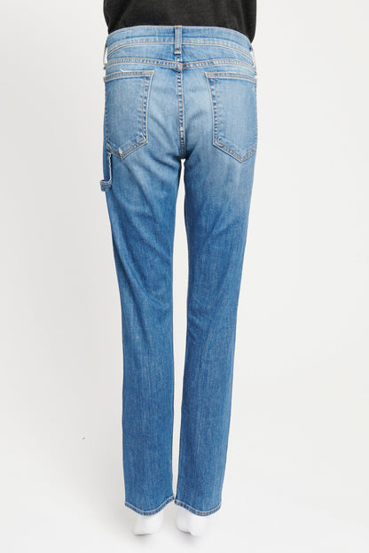 Blue Preowned Denim Jeans with Rectangle Pocket Detailing