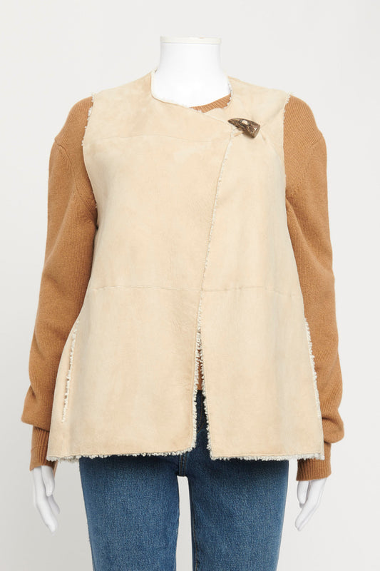 Beige Reversible Shearling Lined Vest