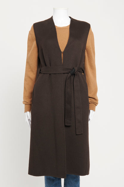 Brown Cashmere Reversible Sleeveless Belted Preowned Cardigan