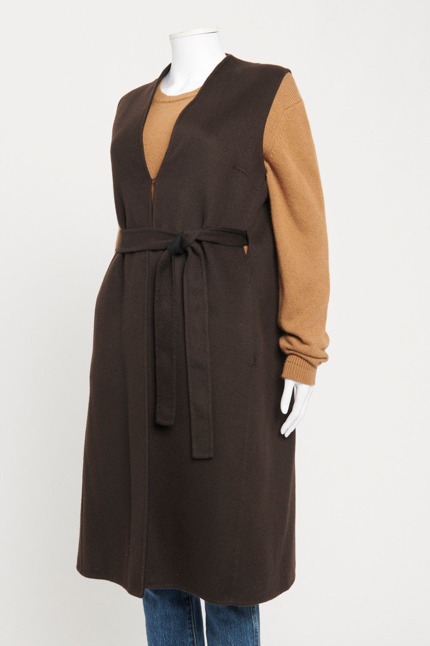 Brown Cashmere Reversible Sleeveless Belted Preowned Cardigan