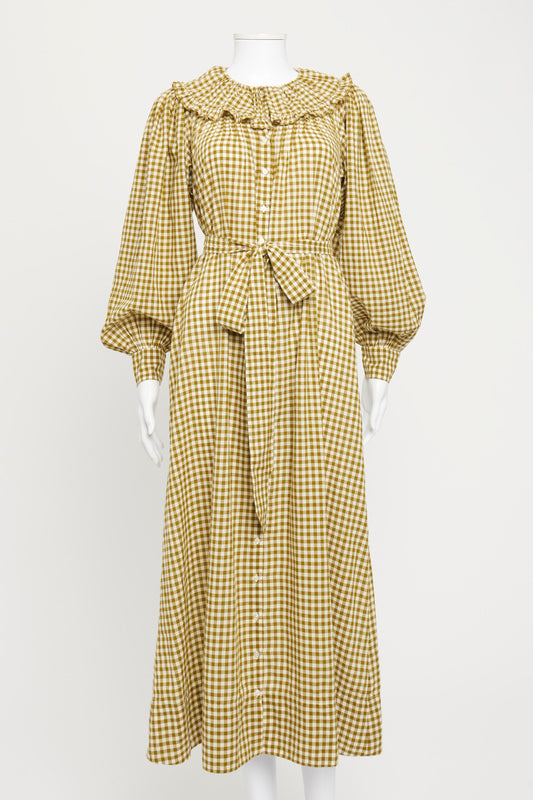 Olive Green Gingham Preowned Maxi Dress