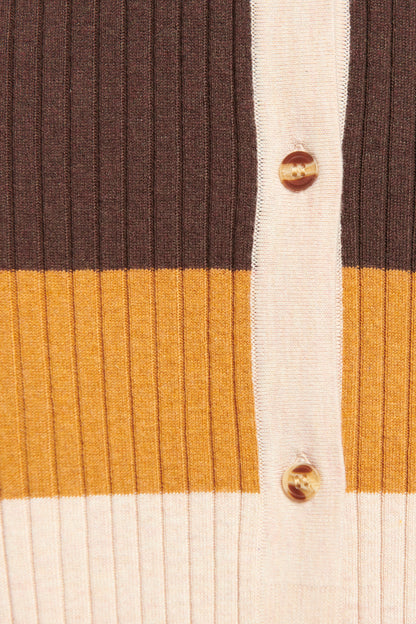 Camel Carol Striped Rib-knit Midi Dress