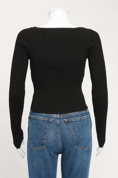 Black Ribbed Knit Cropped Preowned Button Up Top