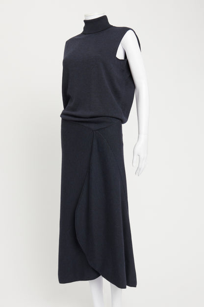 Navy Preowned Roll Neck Wool Blend Dress