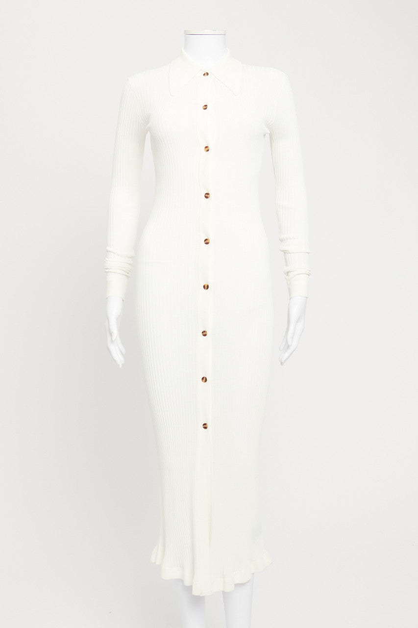 White Ribbed-Knit Preowned Maxi Dress