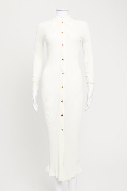 White Ribbed-Knit Preowned Maxi Dress