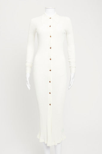 White Ribbed-Knit Preowned Maxi Dress