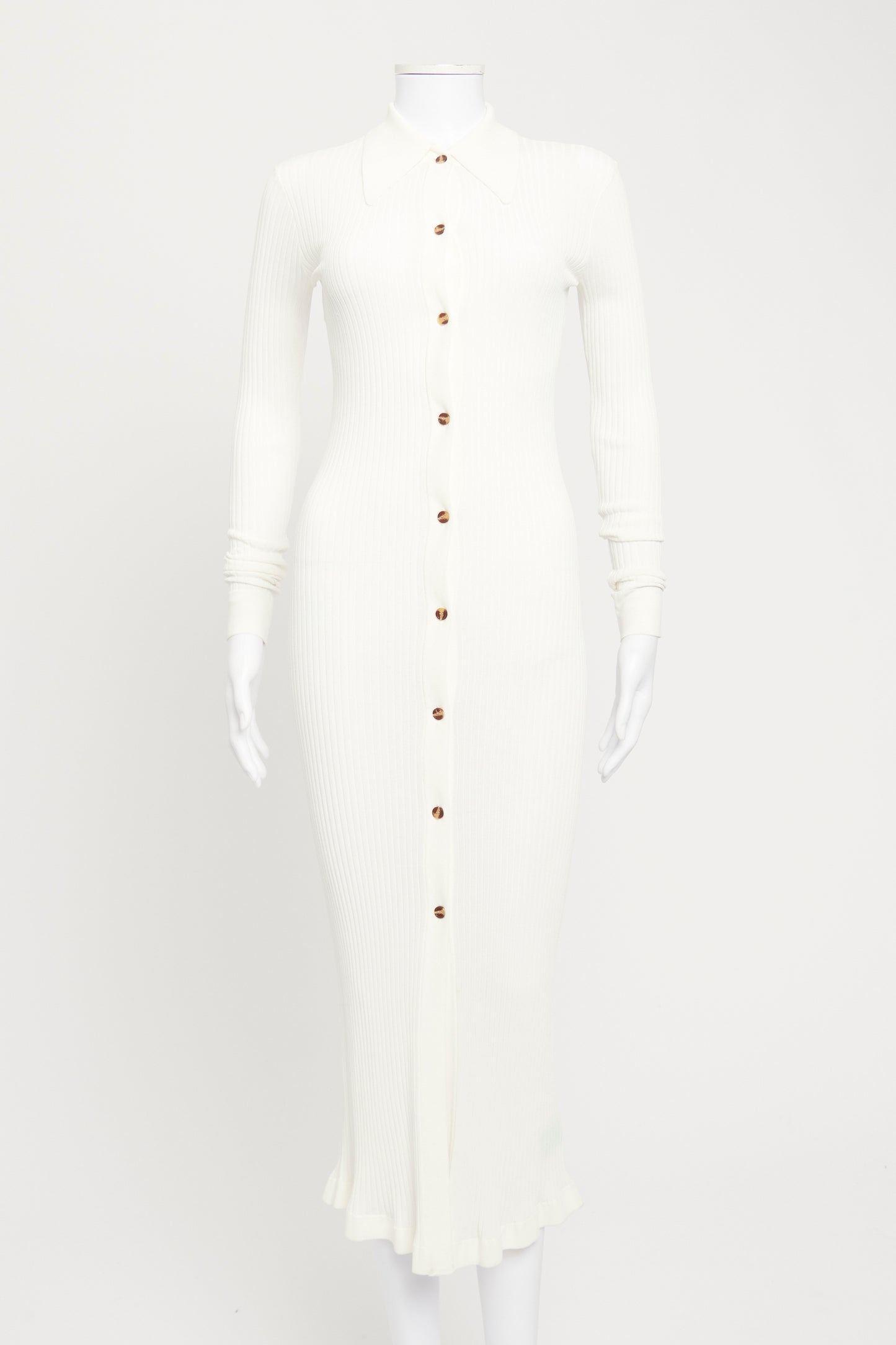 White Ribbed-Knit Preowned Maxi Dress