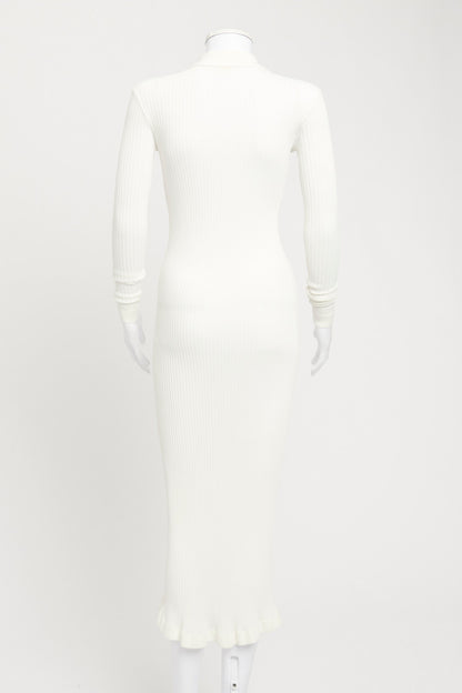 White Ribbed-Knit Preowned Maxi Dress