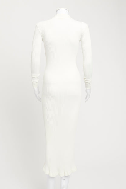 White Ribbed-Knit Preowned Maxi Dress