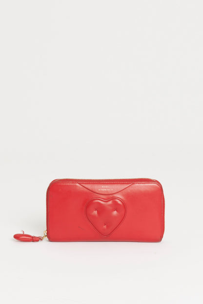 Red Long Heart Zip-Around Wallet