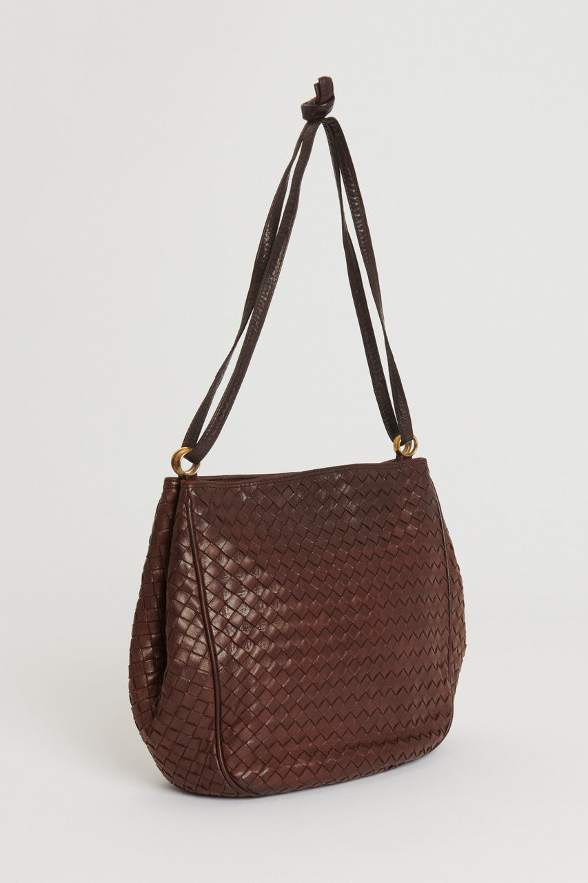Brown Leather Intrecciato Preowned Shoulder Bag