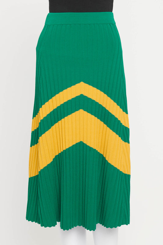 Green Rib-Knit Geometric Preowned Skirt