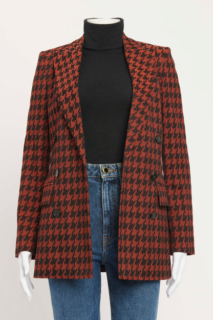 Red And Black Houndstooth Double Breasted Preowned Blazer