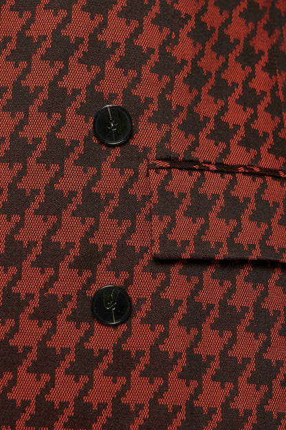 Red And Black Houndstooth Double Breasted Preowned Blazer