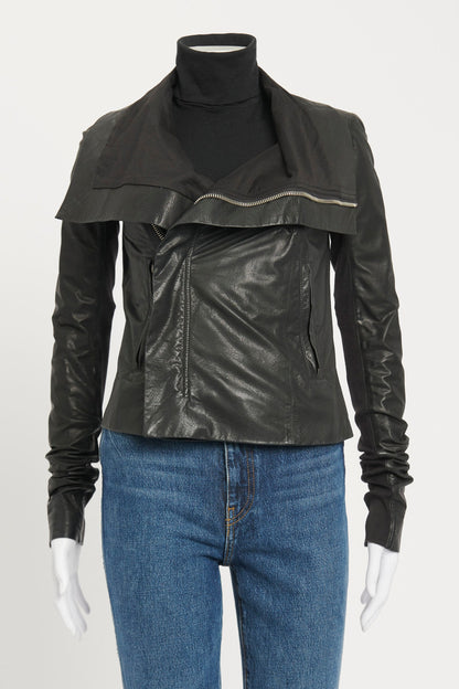 Black leather Asymmetric Preowned Leather Jacket