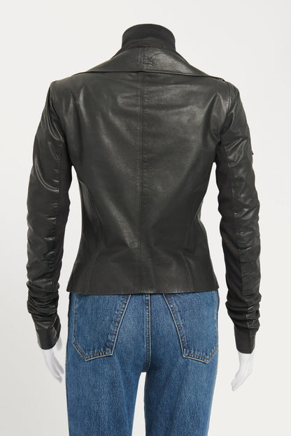 Black leather Asymmetric Preowned Leather Jacket