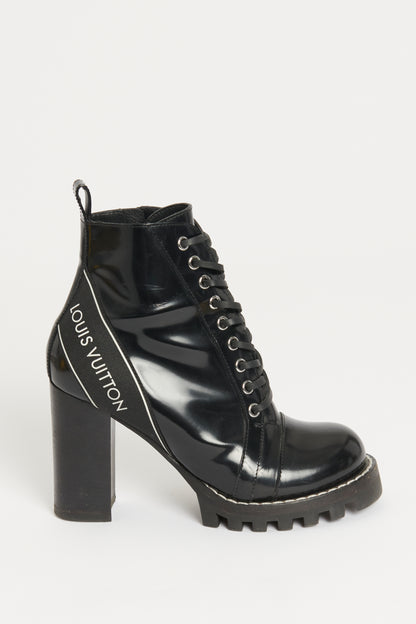 Black Polished Leather Star Trail Preowned Ankle Boots