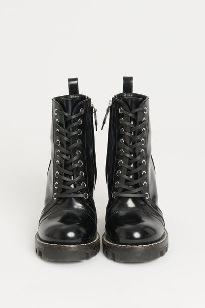 Black Polished Leather Star Trail Preowned Ankle Boots
