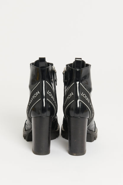 Black Polished Leather Star Trail Preowned Ankle Boots