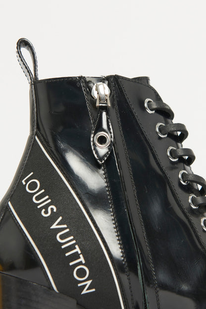 Black Polished Leather Star Trail Preowned Ankle Boots