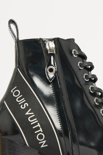 Black Polished Leather Star Trail Preowned Ankle Boots