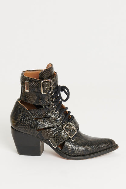 Rylee Leather Lace Up Snake Print Preowned Boots