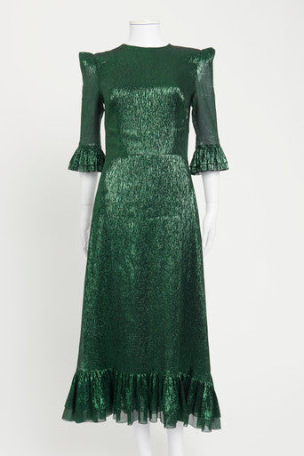 Green 'Falconetti' Metallic Silk-Blend Preowned Midi Dress