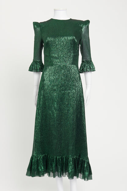 Green 'Falconetti' Metallic Silk-Blend Preowned Midi Dress