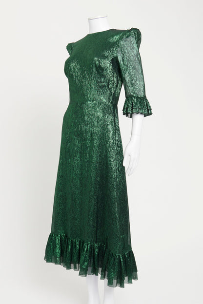 Green 'Falconetti' Metallic Silk-Blend Preowned Midi Dress