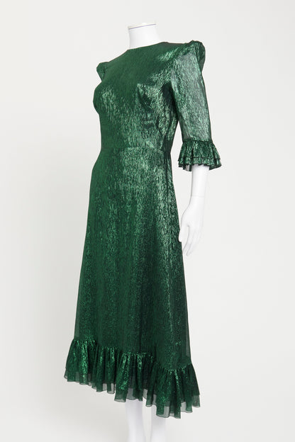 Green 'Falconetti' Metallic Silk-Blend Preowned Midi Dress