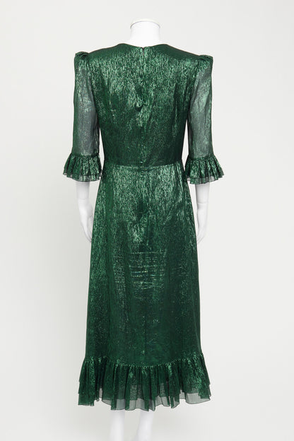 Green 'Falconetti' Metallic Silk-Blend Preowned Midi Dress