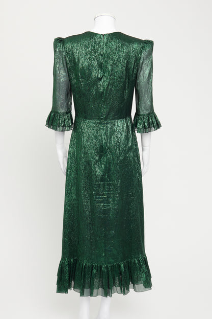 Green 'Falconetti' Metallic Silk-Blend Preowned Midi Dress