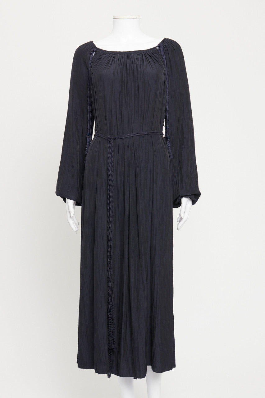 Pre-Fall 2016 Navy Blue Pleated Preowned Maxi Dress