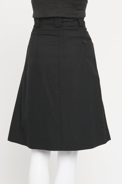Black Wool Pleated Knee Length Preowned Skirt