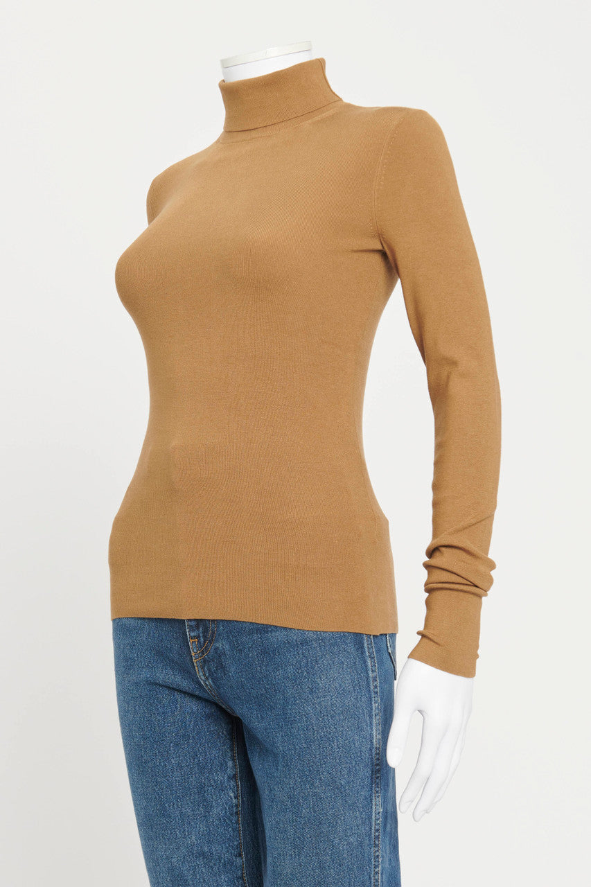 Camel Silk Knit Roll Neck Preowned Sweater