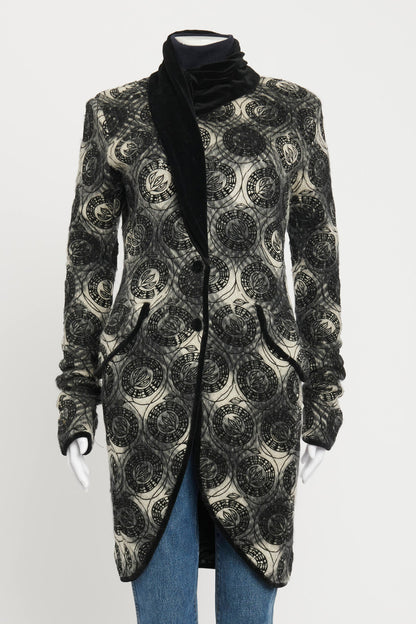Black Tweed Mohair Embroidered Preowned Coat
